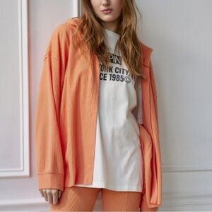 NWT Urban Outfitters Out From Under Colette Ribbed Hooded Cardigan in Orange